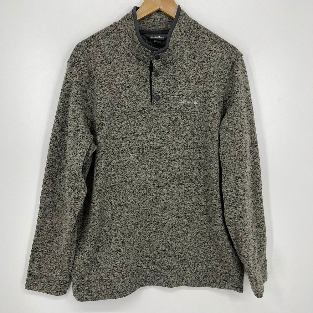 Eddie Bauer Mens Radiator Fleece Snap Mock Pullover Gray Marled Size L